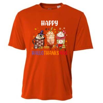 Coffee Latte Thankgiving Funny Happy Hallothanksmas Great Gift Cooling Performance Crew T-Shirt