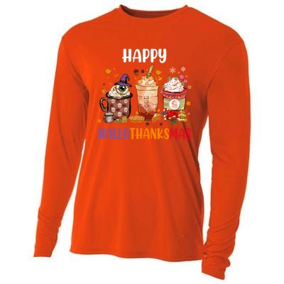 Coffee Latte Thankgiving Funny Happy Hallothanksmas Great Gift Cooling Performance Long Sleeve Crew