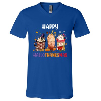 Coffee Latte Thankgiving Funny Happy Hallothanksmas Great Gift V-Neck T-Shirt