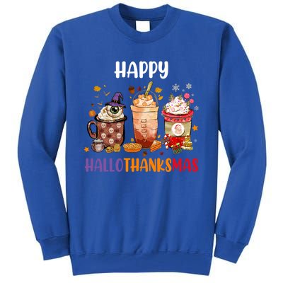 Coffee Latte Thankgiving Funny Happy Hallothanksmas Great Gift Tall Sweatshirt