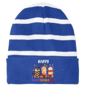 Coffee Latte Thankgiving Funny Happy Hallothanksmas Great Gift Striped Beanie with Solid Band