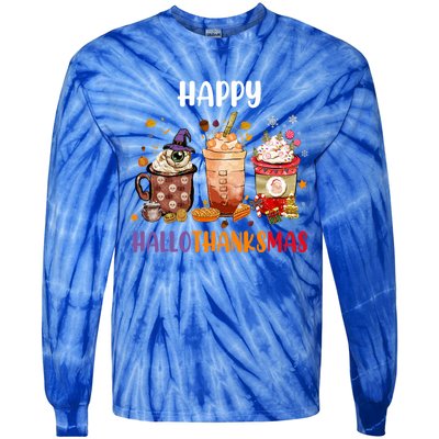 Coffee Latte Thankgiving Funny Happy Hallothanksmas Great Gift Tie-Dye Long Sleeve Shirt