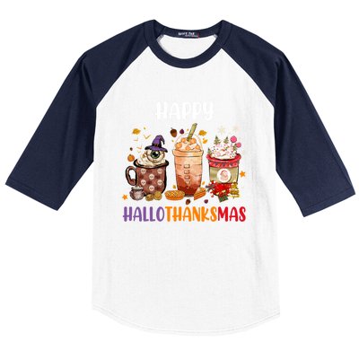 Coffee Latte Thankgiving Funny Happy Hallothanksmas Great Gift Baseball Sleeve Shirt