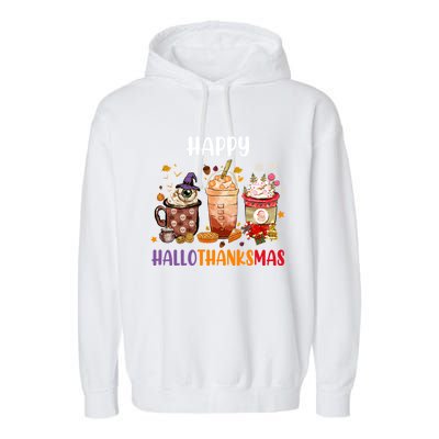 Coffee Latte Thankgiving Funny Happy Hallothanksmas Great Gift Garment-Dyed Fleece Hoodie