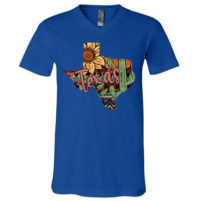 Cute Love Texas State Cactus Sunflower V-Neck T-Shirt