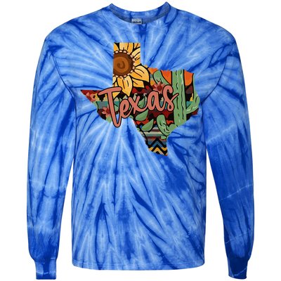 Cute Love Texas State Cactus Sunflower Tie-Dye Long Sleeve Shirt