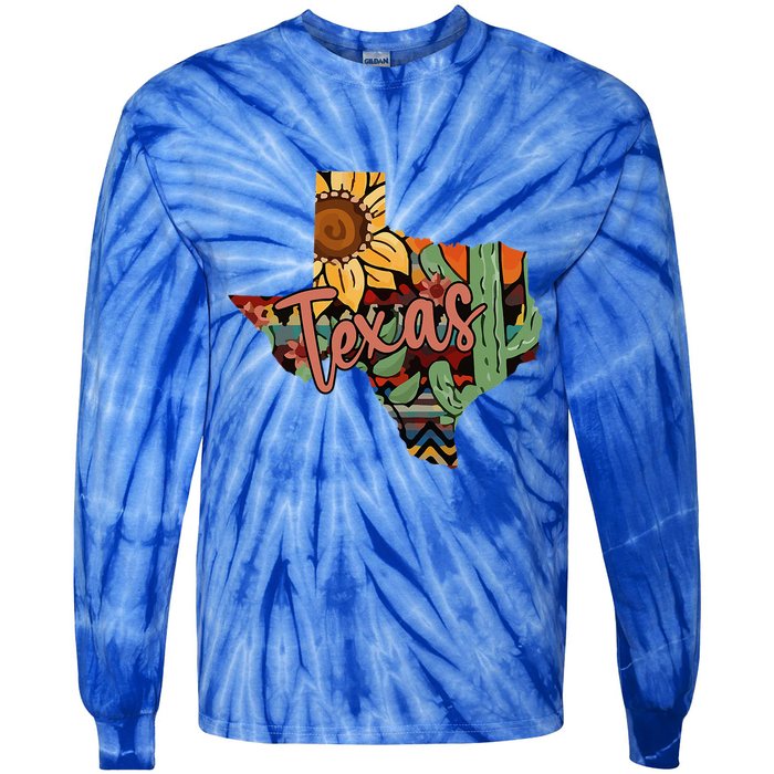 Cute Love Texas State Cactus Sunflower Tie-Dye Long Sleeve Shirt