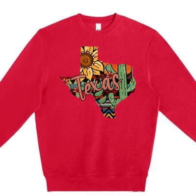 Cute Love Texas State Cactus Sunflower Premium Crewneck Sweatshirt