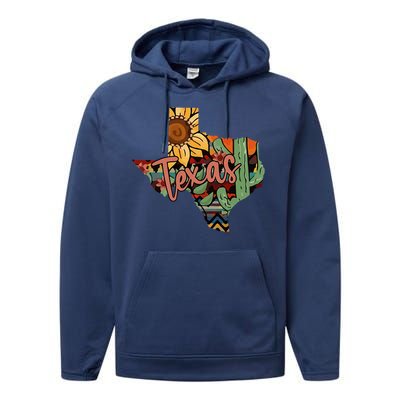 Cute Love Texas State Cactus Sunflower Performance Fleece Hoodie