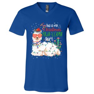 Christmas Llama This Is My Christmas Pajama Funny Gift V-Neck T-Shirt