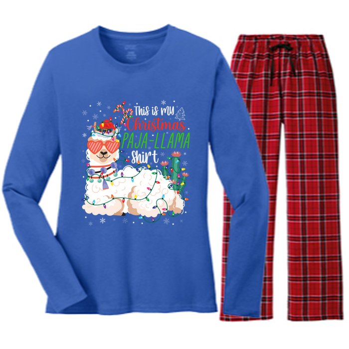 Christmas Llama This Is My Christmas Pajama Funny Gift Women's Long Sleeve Flannel Pajama Set 