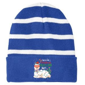 Christmas Llama This Is My Christmas Pajama Funny Gift Striped Beanie with Solid Band