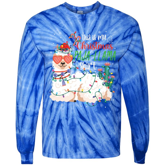 Christmas Llama This Is My Christmas Pajama Funny Gift Tie-Dye Long Sleeve Shirt