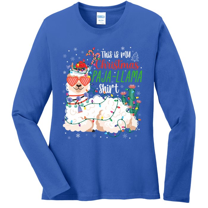 Christmas Llama This Is My Christmas Pajama Funny Gift Ladies Long Sleeve Shirt