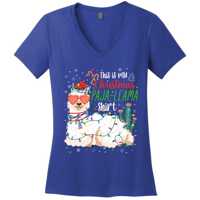 Christmas Llama This Is My Christmas Pajama Funny Gift Women's V-Neck T-Shirt