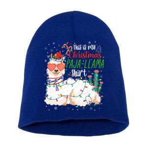 Christmas Llama This Is My Christmas Pajama Funny Gift Short Acrylic Beanie