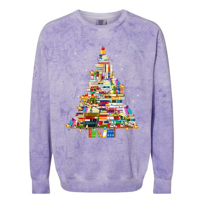 Christmas Library Tree Lights For Librarian And Book Lover Colorblast Crewneck Sweatshirt