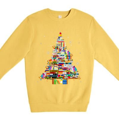 Christmas Library Tree Lights For Librarian And Book Lover Premium Crewneck Sweatshirt