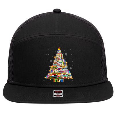 Christmas Library Tree Lights For Librarian And Book Lover 7 Panel Mesh Trucker Snapback Hat