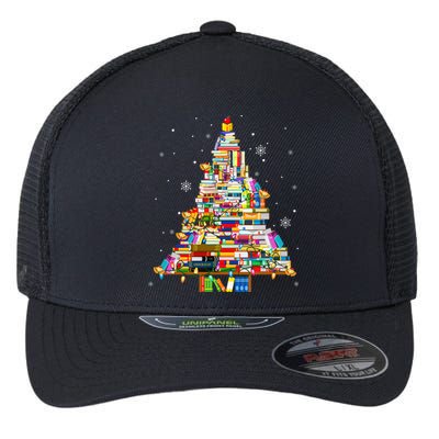 Christmas Library Tree Lights For Librarian And Book Lover Flexfit Unipanel Trucker Cap