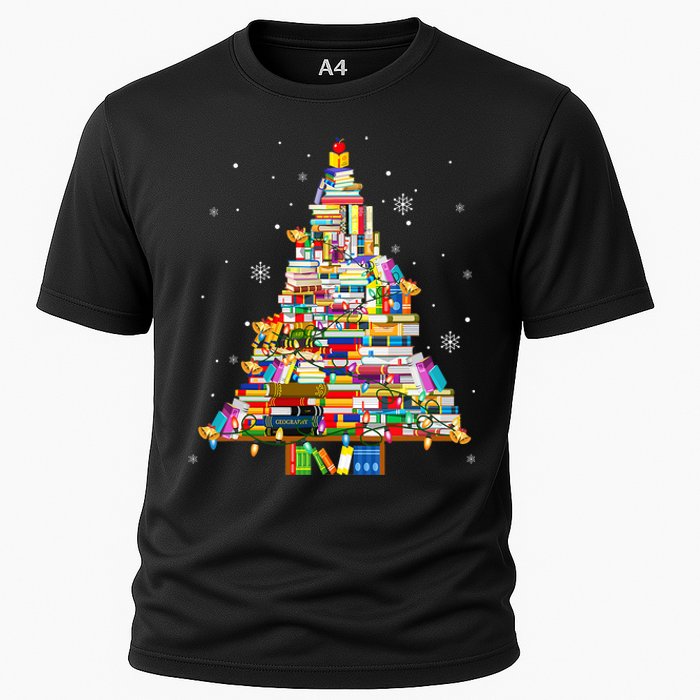 Christmas Library Tree Lights For Librarian And Book Lover Cooling Performance Crew T-Shirt