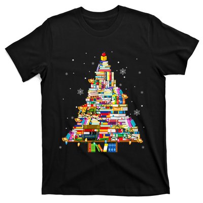 Christmas Library Tree Lights For Librarian And Book Lover T-Shirt