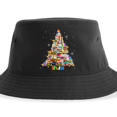 Christmas Library Tree Lights For Librarian And Book Lover Sustainable Bucket Hat