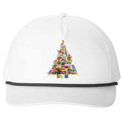 Christmas Library Tree Lights For Librarian And Book Lover Snapback Five-Panel Rope Hat