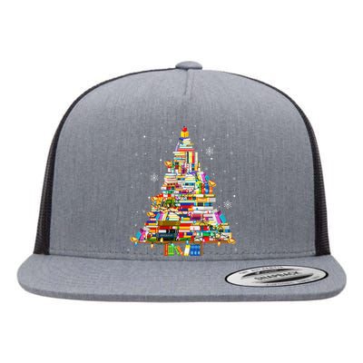 Christmas Library Tree Lights For Librarian And Book Lover Flat Bill Trucker Hat