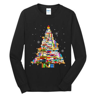 Christmas Library Tree Lights For Librarian And Book Lover Tall Long Sleeve T-Shirt