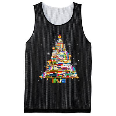 Christmas Library Tree Lights For Librarian And Book Lover Mesh Reversible Basketball Jersey Tank