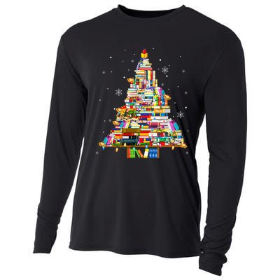 Christmas Library Tree Lights For Librarian And Book Lover Cooling Performance Long Sleeve Crew