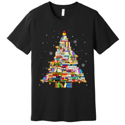 Christmas Library Tree Lights For Librarian And Book Lover Premium T-Shirt