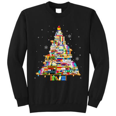 Christmas Library Tree Lights For Librarian And Book Lover Tall Sweatshirt