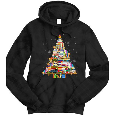 Christmas Library Tree Lights For Librarian And Book Lover Tie Dye Hoodie