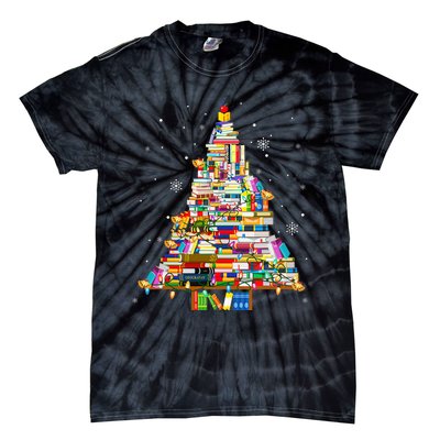 Christmas Library Tree Lights For Librarian And Book Lover Tie-Dye T-Shirt