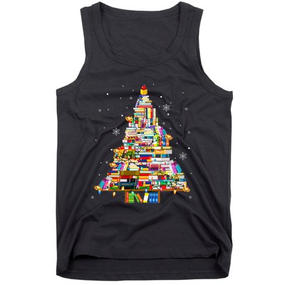 Christmas Library Tree Lights For Librarian And Book Lover Tank Top