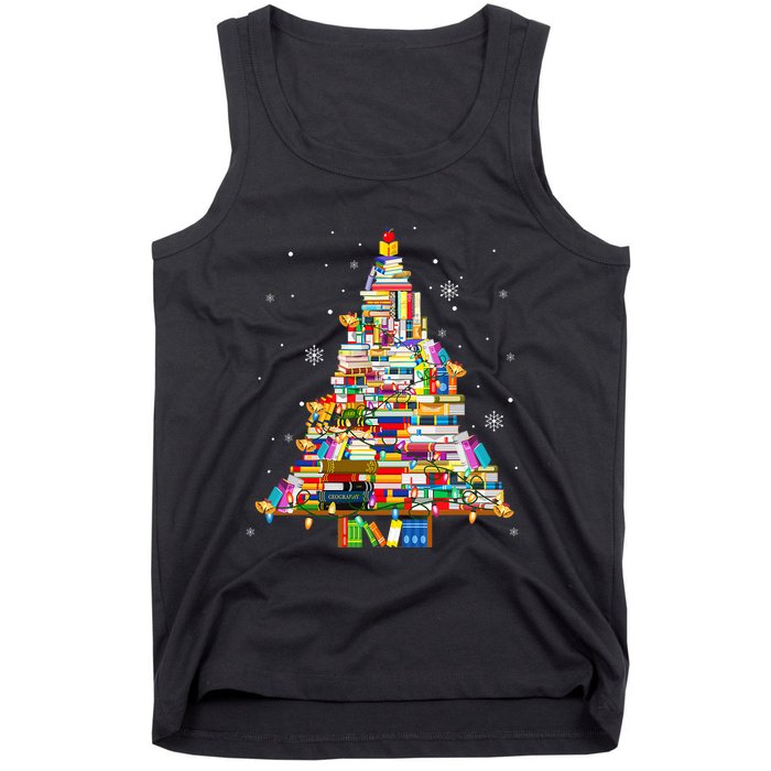 Christmas Library Tree Lights For Librarian And Book Lover Tank Top