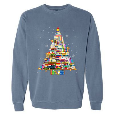 Christmas Library Tree Lights For Librarian And Book Lover Garment-Dyed Sweatshirt