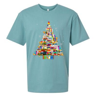 Christmas Library Tree Lights For Librarian And Book Lover Sueded Cloud Jersey T-Shirt