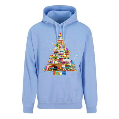 Christmas Library Tree Lights For Librarian And Book Lover Unisex Surf Hoodie