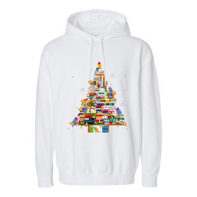 Christmas Library Tree Lights For Librarian And Book Lover Garment-Dyed Fleece Hoodie