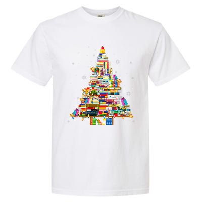 Christmas Library Tree Lights For Librarian And Book Lover Garment-Dyed Heavyweight T-Shirt