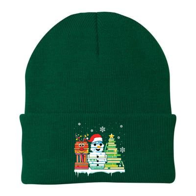 Christmas Library Tree Snoman Merry Bookmas Book Lover Xmas Knit Cap Winter Beanie