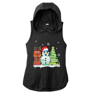 Christmas Library Tree Snoman Merry Bookmas Book Lover Xmas Ladies PosiCharge Tri-Blend Wicking Draft Hoodie Tank