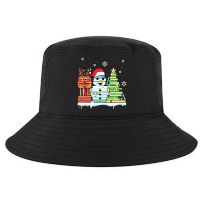 Christmas Library Tree Snoman Merry Bookmas Book Lover Xmas Cool Comfort Performance Bucket Hat