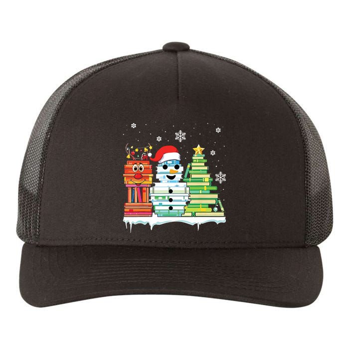 Christmas Library Tree Snoman Merry Bookmas Book Lover Xmas Yupoong Adult 5-Panel Trucker Hat