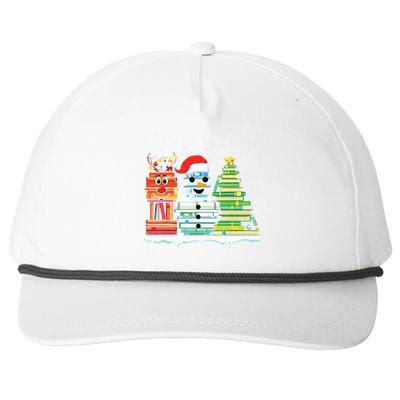 Christmas Library Tree Snoman Merry Bookmas Book Lover Xmas Snapback Five-Panel Rope Hat