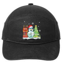 Christmas Library Tree Snoman Merry Bookmas Book Lover Xmas 7-Panel Snapback Hat