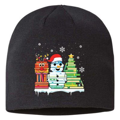 Christmas Library Tree Snoman Merry Bookmas Book Lover Xmas Sustainable Beanie